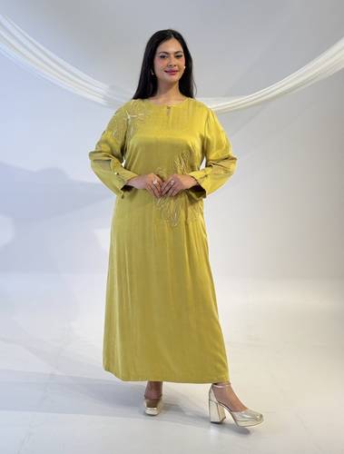 فستان Miss DALIDA ليموني من حرير ستان مغسول بقصّة A-Line