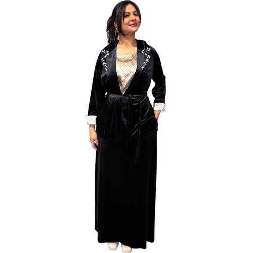 تايور سهرة رسمي 3 قطع مخمل أسود مشغول بشك منقط ماركة ROGUEE