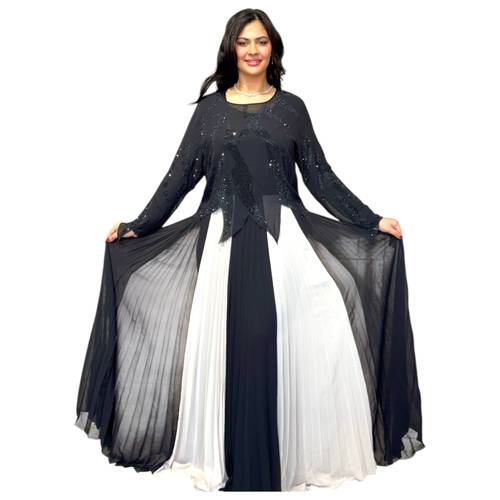 فستان سهرة تايور محتشم بليسيه – أسود وبيج BALERINA 