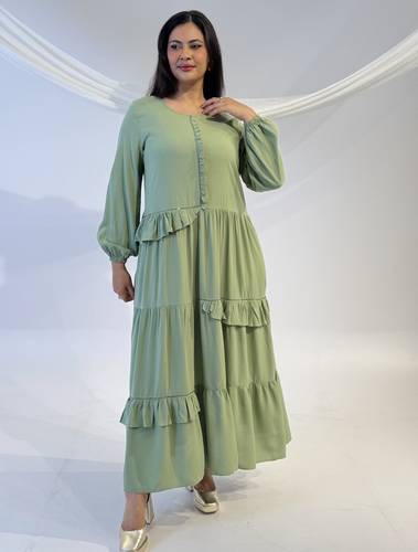  جلابية كريب قطني ناعمة طبقات  – لون تفاحي Brand: Bluemese Code: 3311