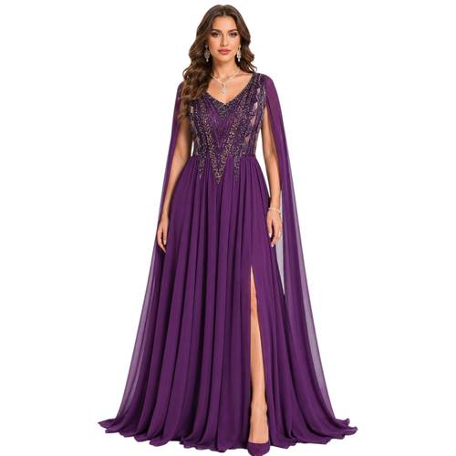 فستان سهرة انيق لون ليكي مع صدر شك  MODA POINT 