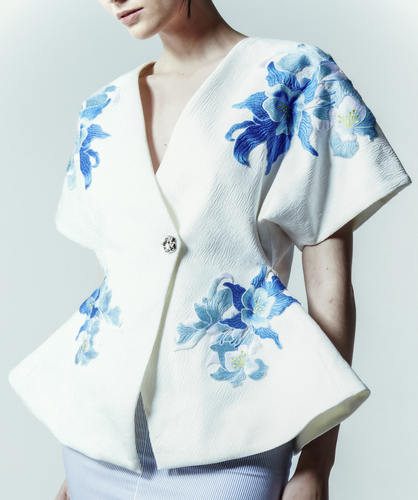  Jacquard Embroidered Kimono Top - White