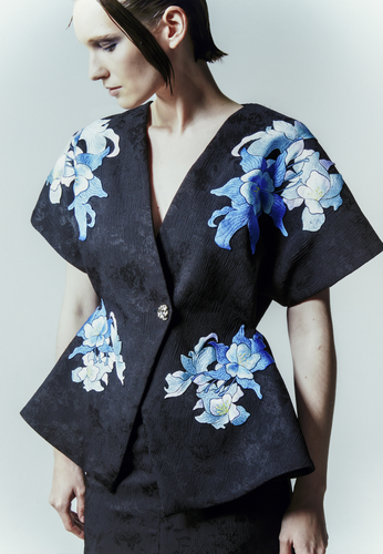 Jacquard Embroidered Kimono Top - Black