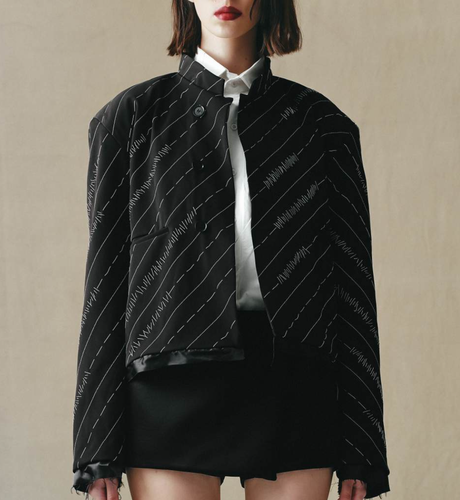 Black Jacket with Handstitched Pinstripes