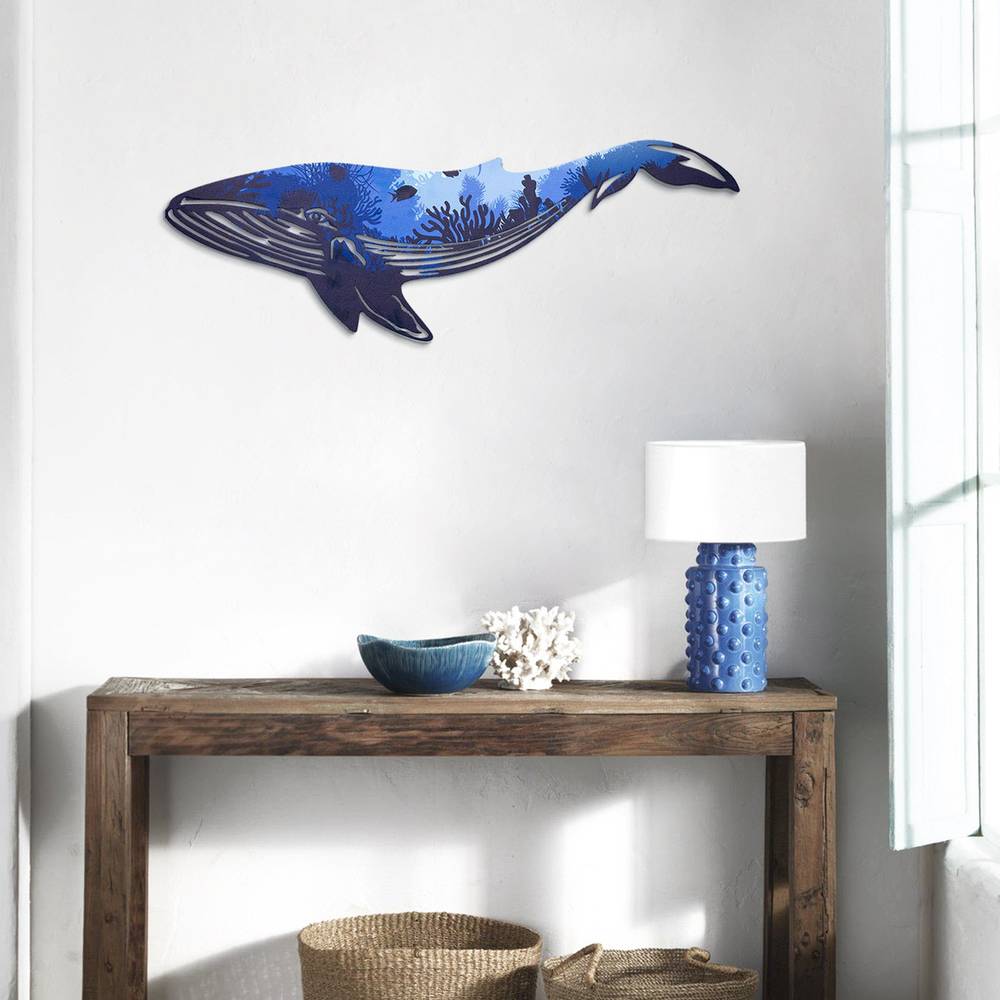 الحوت الازرق بتصميم الشعاب المرجانية - ديكور معدني للحائط