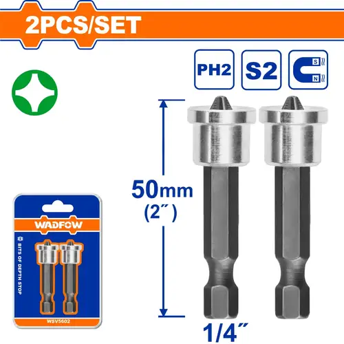طقم حبة دريل مغناطيس PH2,50MM,2pcs/set WADFOW WSV5602