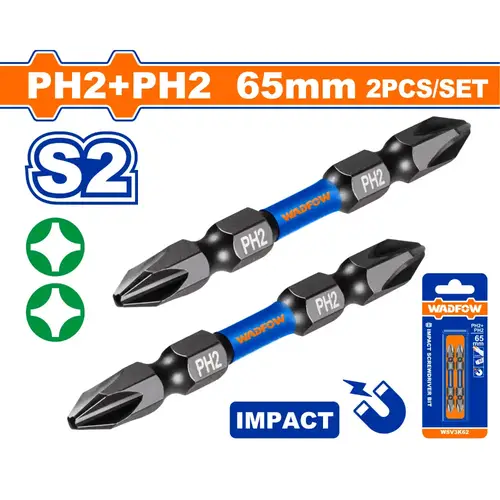 طقم حبة دريل مربع طرفين ثقيل PH2+PH2 65mm WADFOW WSV3K62