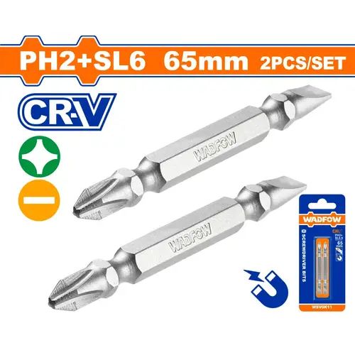 طقم حبة دريل PH2+SL6.0*1.0 65mm مربع عادي ثقيل WADFOW WSV0K11