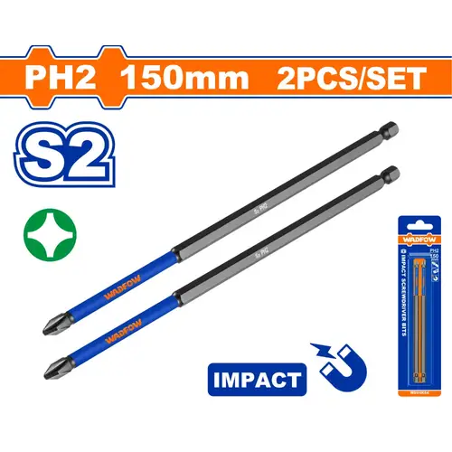 طقم حبة دريل مربع PH2 150mm ثقيل WADFOW WSV4K64