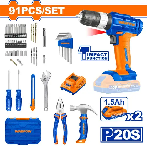 طقم دريل 20فولت 35N-m مع عدة 91Pcs WADFOW WDT1B90