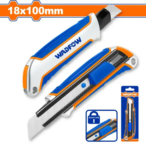 سكين موكيت كبير معدن بقفل يد ربل 18x100mm WADFOW WSK4918
