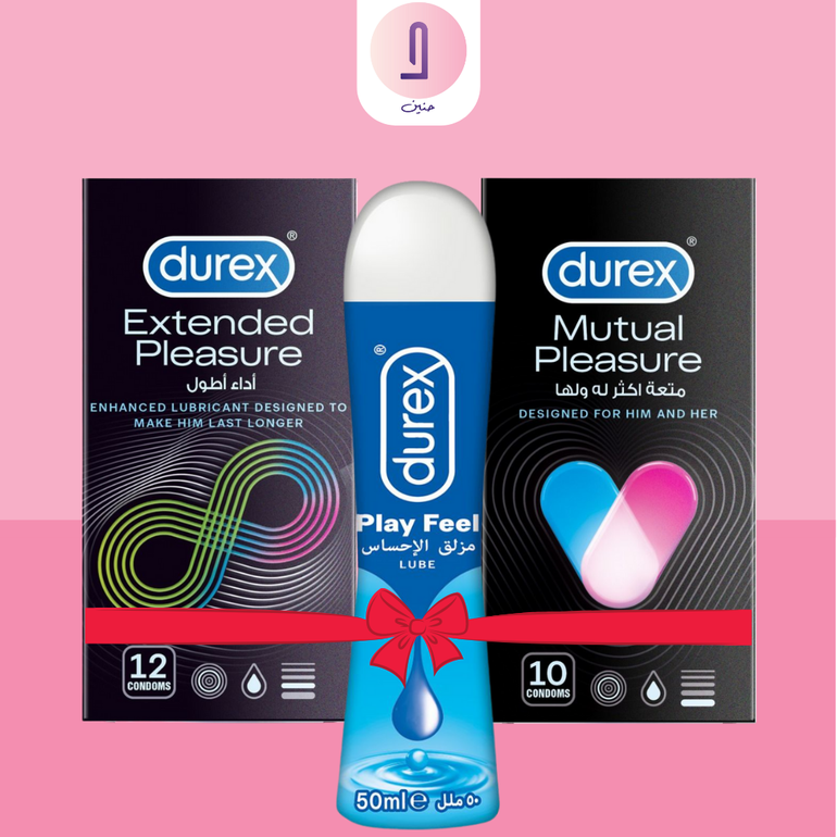 Bundle of Durex ( 12 Pcs Durex Condoms Extended Pleasure+ 50 Ml Durex Lubricant Play Feel + 10 Pcs Durex Mutual Pleasure )