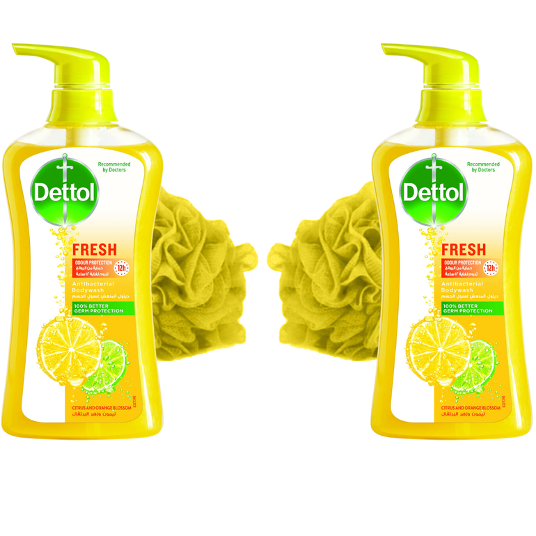 Bundle Of 2 Dettol (AntiBacterial BodyWash, Antiseptic Fresh with Citrus and Orange Blossom - 500 Ml + Loofa )