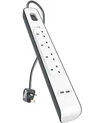توصيلة بيلكن الاصلية 4 منافذ شحن و 2.4امبير 2 منافذ USB بطول 2 متر