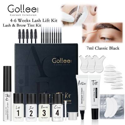 Gollee رمش رفع بيرم عدة رموش طبيعية محسن طويلة الأمد 4-6 أسبوع أسود لاش الحاجب تلوين بيرم ماكياج المهنية
