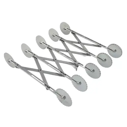 Adjustable 5-Wheel Dough Cutter Stainless Steel 304 – Straight & Fluted Blades
