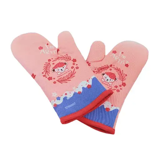 Cotton & Silicone Oven Mitts (2 PCS) – Non-Slip, Heat Resistant up to 240°C, Long Cuff, Hanging Loop