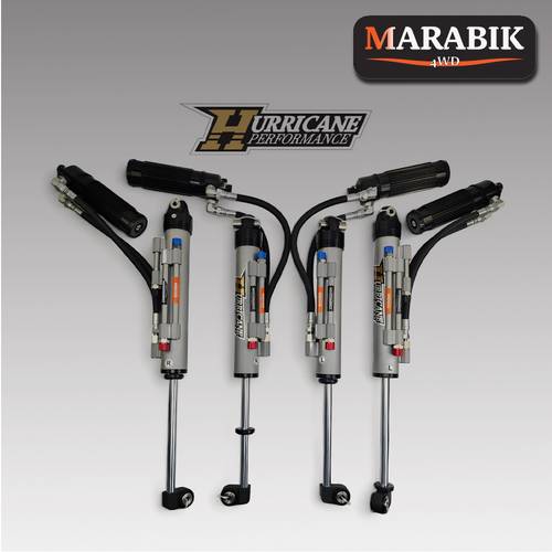 ممتصات صدمات Hurricane Performance Extreme Series مقاس 2.5 بوصة مع تجاوز ثلاثي قابل للتعديل (أنبوب زيت أمامي من الجانب السفلي) لسيارات Jeep Wrangler JL وJT و392 (تصميم جديد)