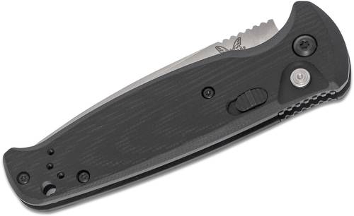 Benchmade 4300 CLA AUTO Folding Knife 3.4" Stonewash Plain Blade, Black G10 Handles