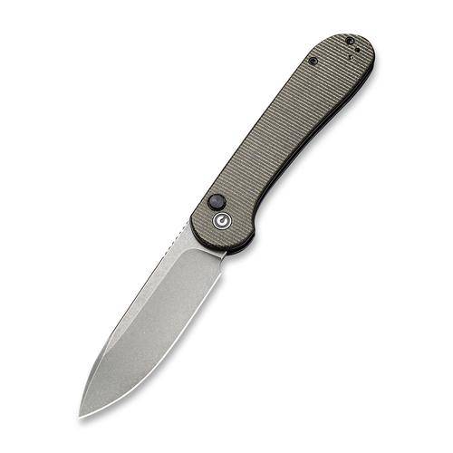 Civivi Button Lock Elementum - Dark Green Micarta Handle (3.47" Gray Stonewashed 14C28N) C2103C