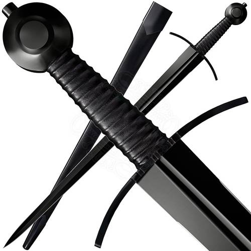 Cold Steel Man at Arms Arming Sword 28" Blued 1090 Double Edged Blade, Black Leather Handle