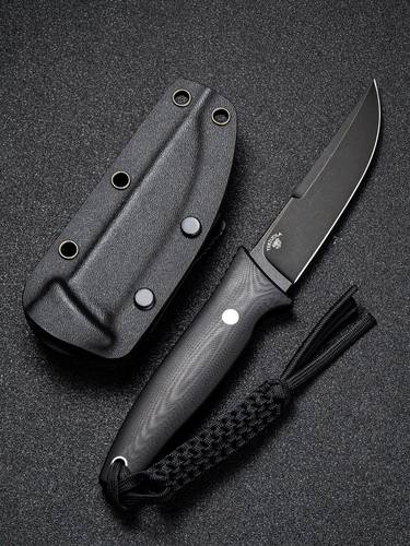 CIVIVI Knives C19046-3 Bob Terzuola Tamashii Fixed Blade Knife 4.07" D2 Black Stonewashed Straight Back Blade, Black G10 Handles, Kydex Sheath