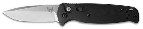 Benchmade 4300 CLA AUTO Folding Knife 3.4" Stonewash Plain Blade, Black G10 Handles