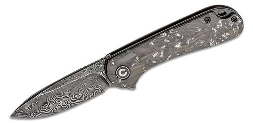 CIVIVI Knives C907C-DS2 Elementum Flipper Knife 2.96" Damascus Blade, Contoured Silver Shred Carbon Fiber Handles