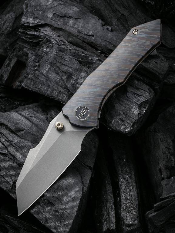 We Knife Company Brian Brown Trogon Folding Knife 3.2 CPM-20CV Bead Blast  Spear Point Tanto Blade with Fuller, Gray Titanium Handles - KnifeCenter -  WE22002-1