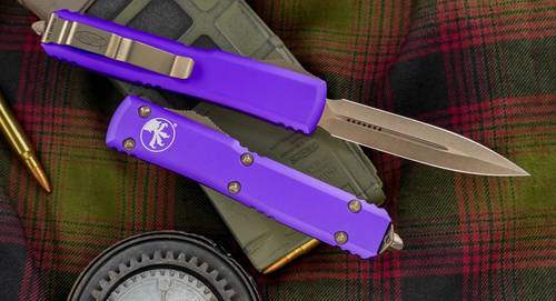 Microtech Ultratech OTF Automatic Knife Purple 3.4" Dagger Bronze 122-13PU
