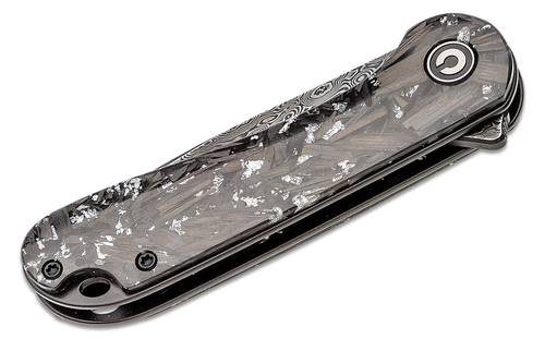 CIVIVI Knives C907C-DS2 Elementum Flipper Knife 2.96" Damascus Blade, Contoured Silver Shred Carbon Fiber Handles