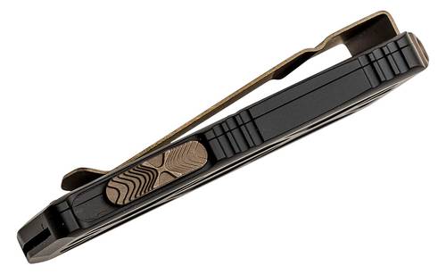 Microtech 157-13AP Exocet OTF Money Clip AUTO Knife 1.98" Bronze Apocalyptic Double Edge Blade, Black Aluminum Handles