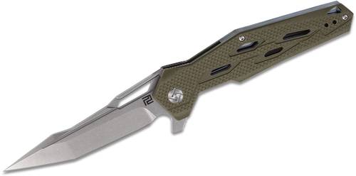 ArtisanCutlery Bombardier Flipper Knife 3.86" D2 Stonewash Modified Tanto Blade, Green G10 Handles - 1812P -SGN