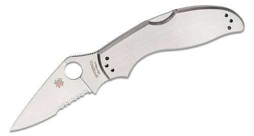 Spyderco UpTern Value Series Folding Knife 2.84" Satin Combo Blade, Satinless Steel Handles - C261PS