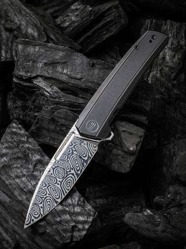 We Knife Company Speedster Flipper Knife 3.47" Heimskringla Damasteel- Titanium Handles - WE21021B-DS1