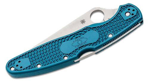 Spyderco Police 4 Lightweight Folding Knife 4.38" K390 Satin Serrated Blade, Blue FRN Handles - C07FS4K390