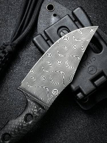 CIVIVI Knives Midwatch Fixed Blade Knife 3.39" Damascus Clip Point, Twill Carbon Fiber  C20059B -DS1