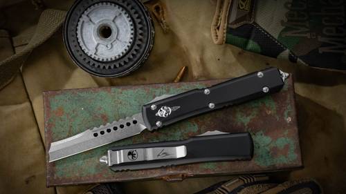 Microtech Troodon Distressed Blue OTF Automatic Knife D/E 3 