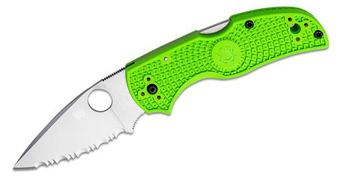 Spyderco Native 5 Salt Folding Knife 2.95" LC200N Satin Serrated Blade, Green FRN Handles - C41SGR5