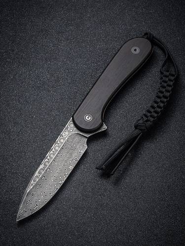 CIVIVI Knives C2105 -DS1 Elementum Fixed Blade Knife 3.98" Damascus Blade, Ebony Wood Handles, Kydex Sheath