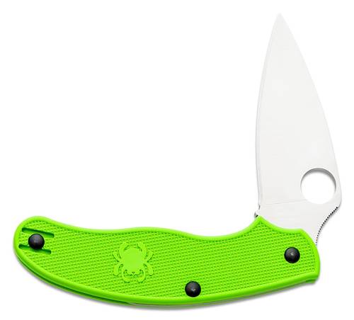 Spyderco UK Penknife Salt Folding Knife 3" LC200N Leaf Shaped Plain Blade, Green FRN Handles - C94PGR