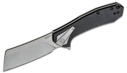 Kershaw 3455 Bracket Assisted Flipper Knife 3.4" Stonewashed Cleaver Blade, Black G10