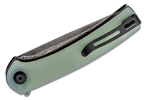CIVIVI Knives C19026B-DS1 Mini Asticus Flipper Knife 3.25" Damascus Drop Point Blade, Jade Green (Natural) G10 Handles