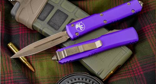 Microtech Ultratech OTF Automatic Knife Purple 3.4" Dagger Bronze 122-13PU