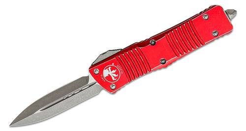 Microtech Combat Troodon Distressed Red OTF Automatic 3.8" Dagger Stonewash 142-10DRD