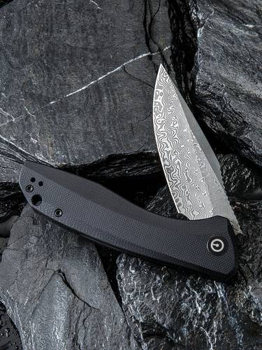 CIVIVI Baklash Flipper Liner Lock Knife Black G-10 (3.5" Damascus) C801DS