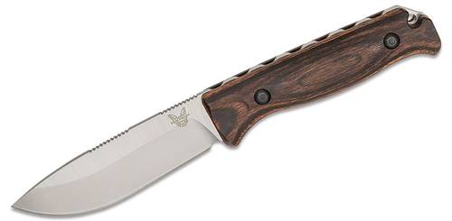 Benchmade Hunt Saddle Mountain Skinner Fixed Blade Knife 4.2" S30V Drop Point, Stabilized Wood Handles, Leather Sheath - 15002