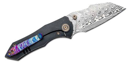 We Knife Company Gavko High-Fin Folding Knife 2.98" Hakkapella Damasteel Reverse Tanto Blade, Black Titanium Handles - WE22005 -DS1