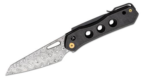 We Knife Company Vision R Superlock Folding Knife 3.54" Hakkapella Damasteel Reverse Tanto Blade, Black Titanium Handles - WE21031-DS1