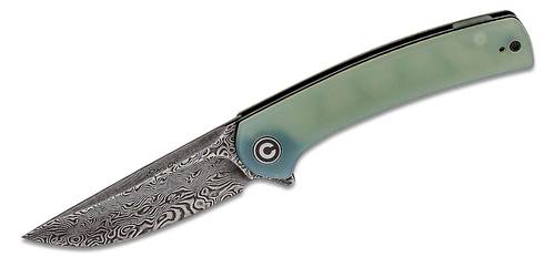CIVIVI Knives C19026B -DS1 Mini Asticus Flipper Knife 3.25" Damascus Drop Point Blade, Jade Green (Natural) G10 Handles